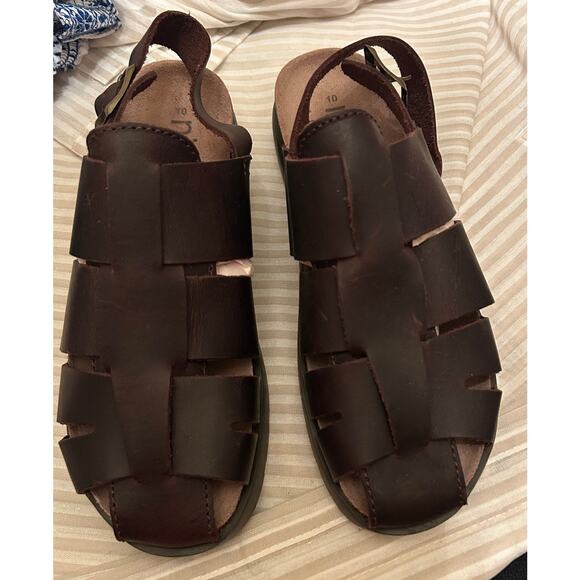 Nicole Brown Leather Fisherman Sandals Women's Size 10 - Picture 1 of 7
